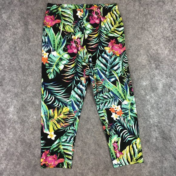 No Boundaries Leggings Leggings S 3 5 Tropical Floral Hawaiian Mid Rise Cropped - Picture 1 of 8